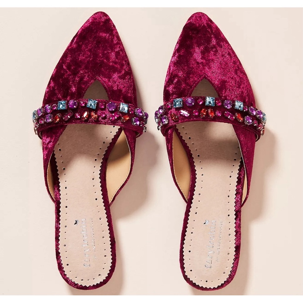 Anthropologie Farylrobin Tarray Embellished Velvet Flats NWT SZ 10 - Picture 2 of 15